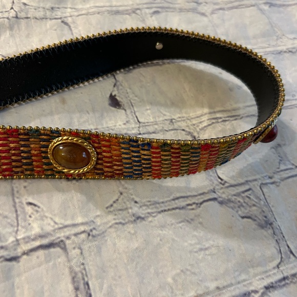 ELITE FRESNO CALIFORNIA COLORFUL FABRIC WITH COLORS STONES GOLD TONE BUCKLE - Picture 5 of 10